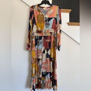 Wonderly Multicolor Patchwork Long Sleeve Dress